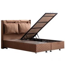 Lit coffre madrid café et tête de lit inclus 90x200 cm - 90x200 cm - Sans