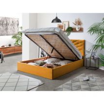 BOBOCHIC - Lit coffre PALMYRE Velours 140x190 Jaune moutarde