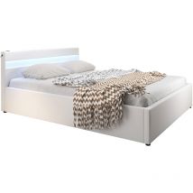 Lit Coffre pour Matelas Lit Adulte Couleur Blanc avec led et Subwoofer Matériaux bois et simili cuir Coffre de rangement Modèle Bahia 180x200cm