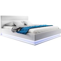 Lit Coffre Pour Matelas Lit Adulte Couleur Blanc Avec Led Matériaux Bois Et Simili Cuir Coffre De Rangement Modèle Nitas 150x190cm