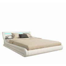 Lit Coffre pour Matelas Lit Adulte Couleur Blanc avec led Matériaux bois et simili cuir Coffre de rangement Modèle Parisina 150x190cm