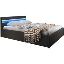 Lit Coffre pour Matelas Lit Adulte Couleur Noir avec led et Subwoofer Matériaux bois et simili cuir Coffre de rangement Modèle Bahia 150x190cm