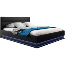 Lit Coffre pour Matelas Lit Adulte Couleur Noir avec led Matériaux bois et simili cuir Coffre de rangement Modèle Nitas 160x200cm