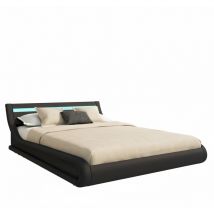 Lit Coffre pour Matelas Lit Adulte Couleur Noir avec led Matériaux bois et simili cuir Coffre de rangement Modèle Parisina 160x200cm