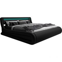 Lit Coffre pour Matelas Lit Adulte Couleur Noir avec led Matériaux bois et simili cuir Coffre de rangement Modèle Rodas 150x190cm