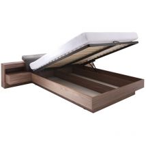 Meublorama - Lit coffre renato 160x200 avec sommier et chevets à led coloris walnut