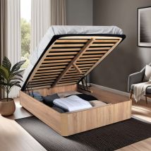 Lit coffre spiro 140x190cm + 1 sommier / Décor Chêne Blanchi/