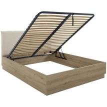 Gami - Lit Coffre Tete Textile - Tidy - 140 X 190 Cm - Chene / Ecru - Sommier Inclus