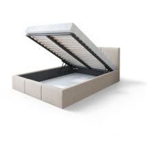 Lit coffre Tulum 160 x 200 cm avec sommier à lattes relevable Beige