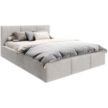 Lit coffre Tulum 160 x 200 cm - Velours cotelé - avec sommier à lattes relevable Gris Clair