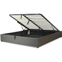 Sampur - Lit coffre Vegas Gris : Simili cuir et sommier à lattes flexibles robuste