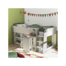 Dansmamaison - Lit combiné bureau 90x200 Blanc/Gris - kisora - l 210 x l 124 x h 98 cm