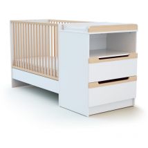 Les Tendances - AT4 - Combiné lit bébé évolutif en bois carrousel Blanc et Hêtre Verni 60 x 120 cm