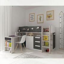 Veriaffari.it - Lit mezzanine 6020 blanc anthracite avec bureau gigogne