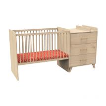 Lit combiné évolutif 60x120 en 90x190 et commode à langer Sauthon Arty Bois