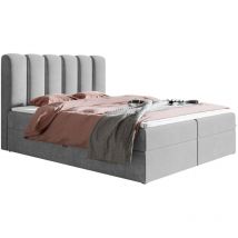 Emporius - Lit continental 140x200 Rimini - Lit double avec matelas H3, Topper - Lit avec rangement - Gris (Jasmine 90)