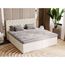 Lit continental Bergamo avec rangement 160 x 200 double, velours, crème