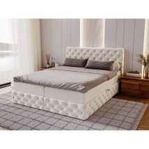 Graingold - Lit continental Canolo avec rangement 160 x 200 double, velours, crème