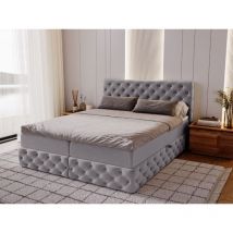 Graingold - Lit continental Canolo avec rangement 160 x 200 double, velours, gris