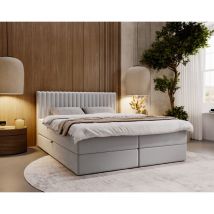 Graingold - Lit continental Marbella avec rangement 140 x 200 double, velours, gris clair