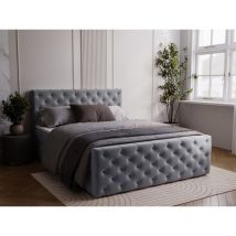 Graingold - Lit continental Montego avec rangement 160 x 200 double, velours, gris