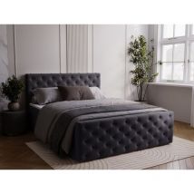 Graingold - Lit continental Montego avec rangement 180 x 200 double, velours, gris foncé