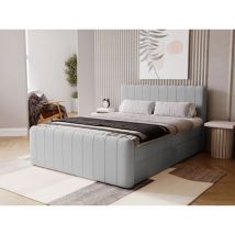 Graingold - Lit continental Osteno avec rangement 140 x 200 double, velours, gris clair