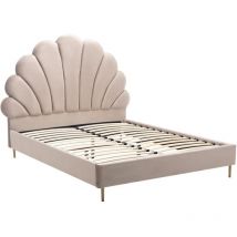 Vente-unique - Lit coquillage 160 x 200 cm - Velours - Beige - livaya