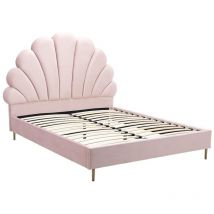 Vente-unique - Lit coquillage 160 x 200 cm - Velours - Rose - livaya