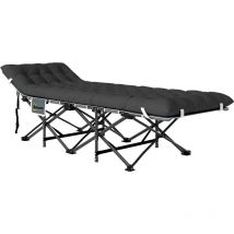 Lit de camp pliable avec matelas grand confort intégré - sac transport inclus - noir
