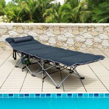 Maisonchic - Lit de Camping Pliable 65 x 185 cm avec Matelas et Oreiller Amovibles Lit d'Appoint pour Camping/Randonnée Bleu Maison Chic