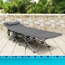 Maisonchic - Lit de Camping Pliable 65 x 185 cm avec Matelas et Oreiller Amovibles Lit d'Appoint pour Camping/Randonnée Gris Maison Chic