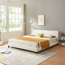 [corium] - Lit Double Rembourré Sommier à Lattes Housse Similicuir Élégant 180 x 200 cm Blanc Corium - blanc