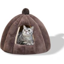 Lit De Grotte pour Chat, Lit De Coussin De Chat Lavable, Igloo De Chat en Peluche Doux Et Confortable(S, Gris)