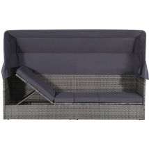 Doc&et² - inlife Lit de jardin avec auvent Gris 205x62 cm Résine tressée