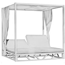 Lit de jardin Balinaise BALINESA-210 - Finition blanc, tissus blanc - 2 places - Hevea