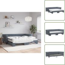 Lit de jour avec gigogne et matelas gris foncé 90x200cm velours - Lit De Jour Avec Lit Gigogne - Lits De Jour Avec Lits Gigognes - Canapé-lit - Lit