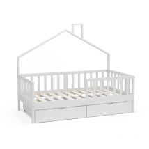 Lit de maison Justus, Blanc, 80x160 cm 2 tiroirs Vitalispa