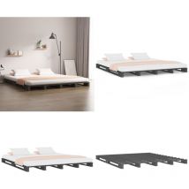 Lit de palette sans matelas gris bois massif - Lit Plateforme - Lit Bois - Lit Design - Lit Industriel - Lit Double - Home & Living