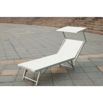 Bain de soleil aluminium textiline blanc 180x60x38 jardin piscine plage - Fraschetti