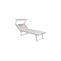 Lit de plage fixe 188x67x38 cm avec parasol et appui-tete Boitiers en aluminium et piscine exte'rieure en textile'ne gris