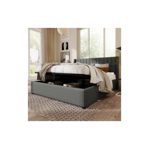 Aiducho Lit de rangement rembourré hydraulique Lit double 140x200cm, cadre en lattes en bois, lit avec cadre en lattes en métal, linge, gris