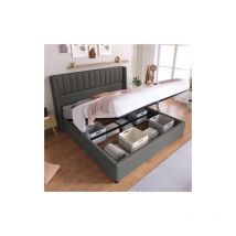 Aiducho Lit de rangement rembourré hydraulique Lit double 180x200cm, cadre en caillebotis en bois, lit avec cadre en lattes en métal, drap, gris