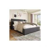 Zxpasra - aiducho Lit de rangement rembourré hydraulique Lit double 140x200cm, cadre en lattes en bois, lit avec cadre en lattes en métal, linge,