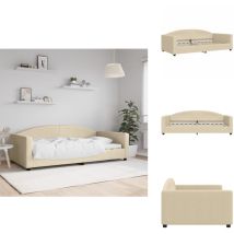 Lit de repos crème 100x200 cm tissu - Lit Deux Places - Canapé Convertible - Lit Invité - Mobilier Salle Séjour - Meuble Chambre