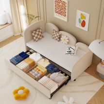 Okwish - softsea Lit de repos rembourré double avec tiroirs de rangement, lit de repos rembourré en velours, chambre à coucher, salon, canapé-lit