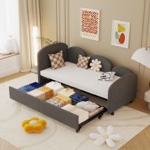 Okwish - softsea Lit de repos rembourré double avec tiroirs de rangement, lit de repos rembourré en velours, cadre de canapé-lit moderne pour chambre