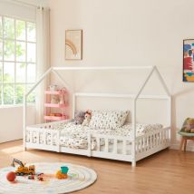 [en.casa] - Lit d'Enfant Design Forme Maison Sisimiut Pin 200 x 140 cm Blanc Mat Laqué