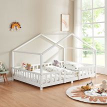 [en.casa] - Lit d'Enfant Forme Maison avec Grille de Protection Treviolo 200 x 140 cm Blanc Mat Laqué