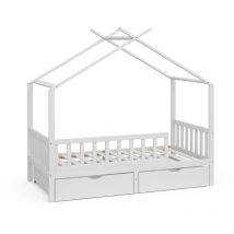 Livinity - Lit cabane Franka, Blanc, 80x160 cm avec 2 tiroirs, Vitalispa